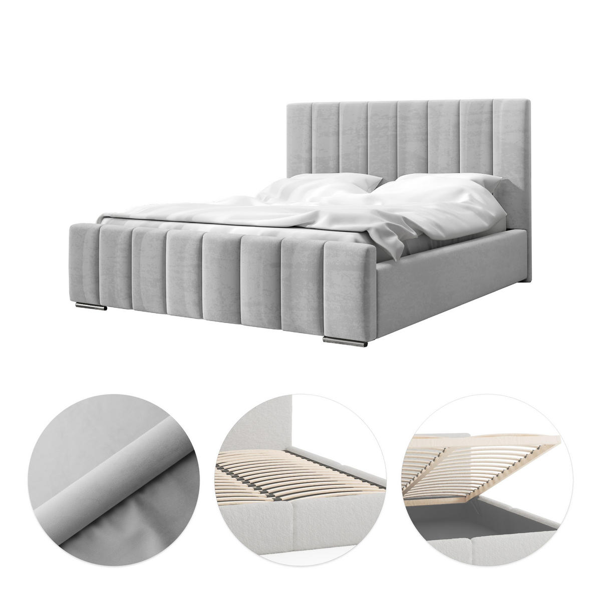 POLSTERBETT Doppelbett Gailes 140x200 cm Grau - Grau, Textil (140/200cm) - Fedve