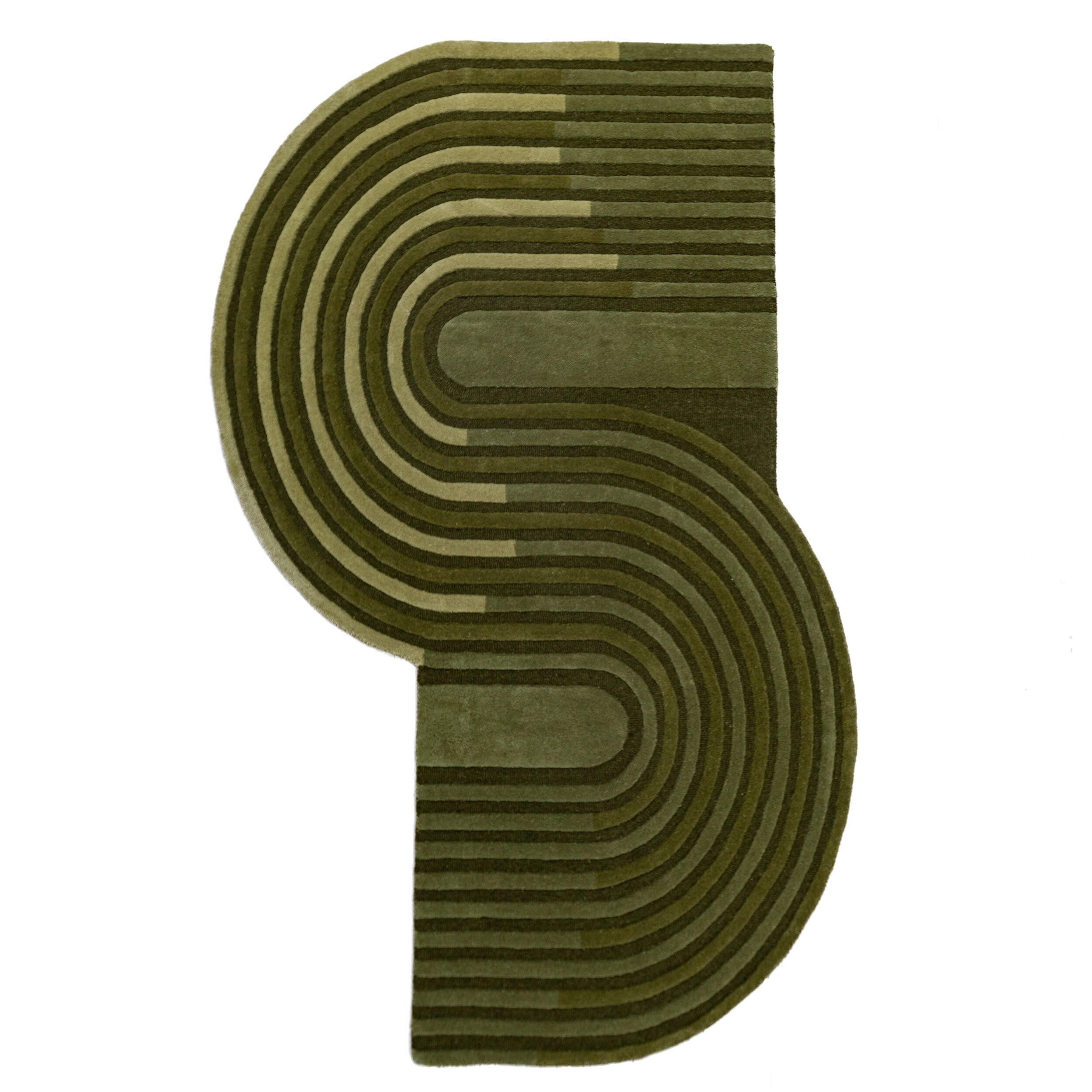 TEPPICH handgetuftet aus Wolle mit geometrischem S-förmigem Design und Hoch-Niedrig Flor Olivegrün Shaped 150x240 - Grün, Textil (150/240cm) - KADIMA DESIGN