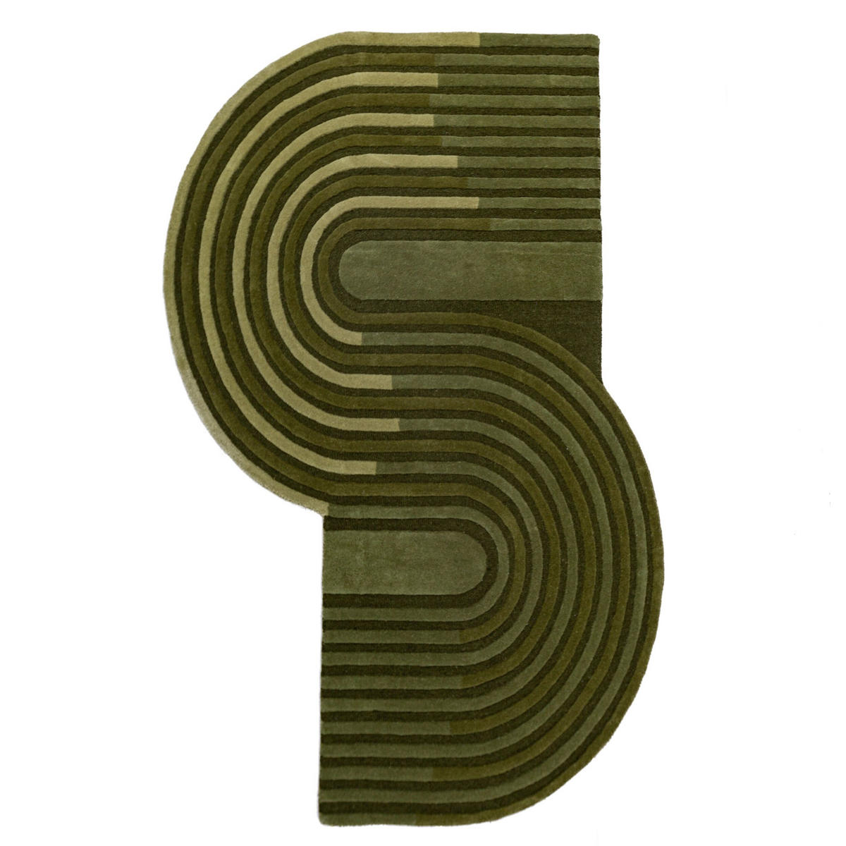 TEPPICH handgetuftet aus Wolle mit geometrischem S-förmigem Design und Hoch-Niedrig Flor Olivegrün Shaped 150x240 - Grün, Textil (150/240cm) - KADIMA DESIGN