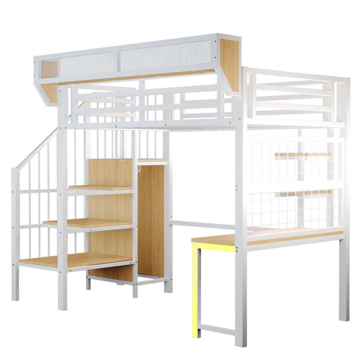 HOCHBETT 90/200 cm mit Schreibtisch, Regalen, LED-Beleuchtung und Steckdose, Metall & MDF, Weiß - Weiß, Holzwerkstoff (90/200cm) - Redom