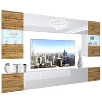 WOHNZIMMERWAND Schrankwand mit LED Eiche Wotan / Weiß - Eichefarben/Weiß, Holz (300/180/36cm) - B BELINI GROUP