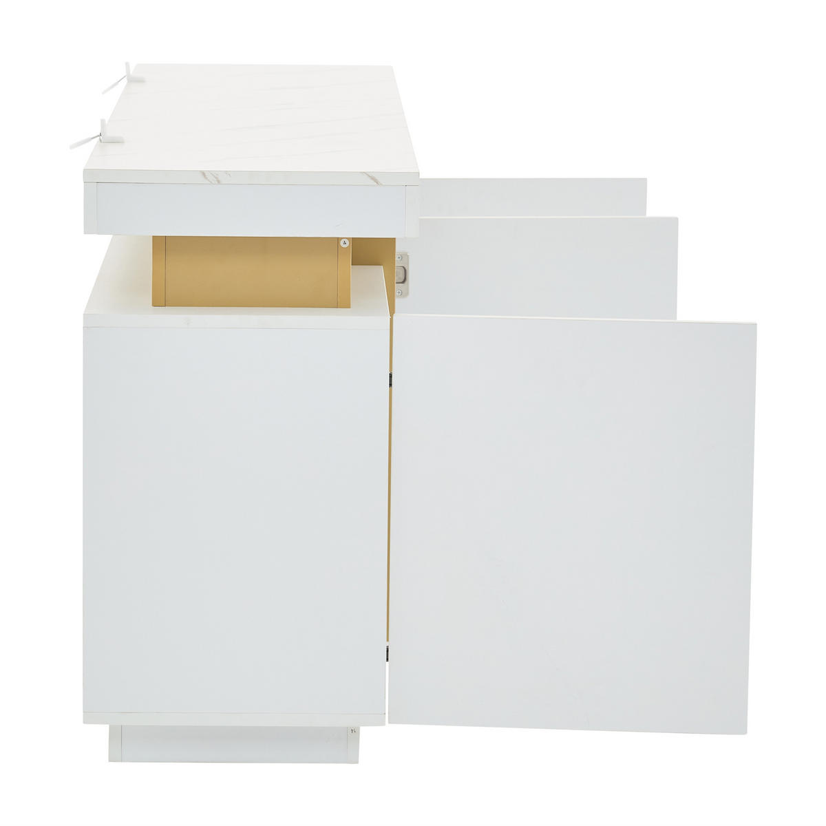 SIDEBOARD, 3 Türen, Verstellbar, Grifflose Fächer, Weiß, 140x38x70cm - Weiß, Holzwerkstoff (38/70/140cm) - FLIEKS