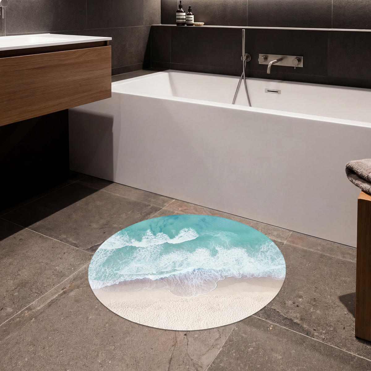 KOUPELNOVÁ PŘEDLOŽKA Pláž - Moře - Příroda - Léto 70x70 cm - tyrkysová, textil/plast (70/70cm) - OnlyWow