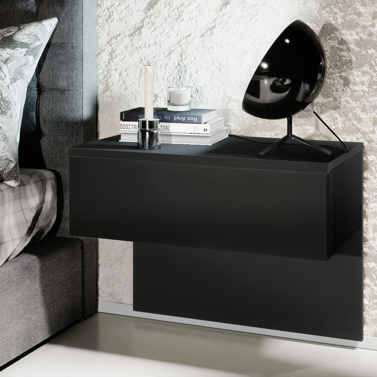 NACHTTISCH Sleep Fronten in Schwarz matt - Schwarz, Holzwerkstoff (60/46/35cm) - Vladon