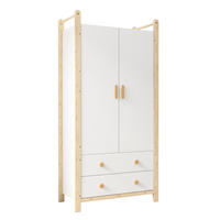 KLEIDERSCHRANK aus Spanplatte & Kiefer, Kleiderstange & 2 Schubladen, 89,6/44/180,5 cm, Weiß/Natur - Weiß, Holzwerkstoff (89.6/180.5/44cm) - Redom