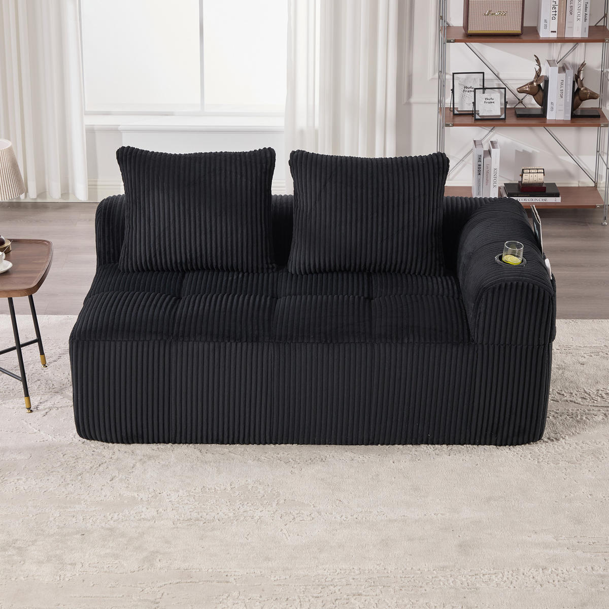 2-SITZER Sofa Cordstoff mit Seitenfächern und Becherhaltern 158/93/61 cm Schwarz - Schwarz, Textil (93/61/158cm) - Redom