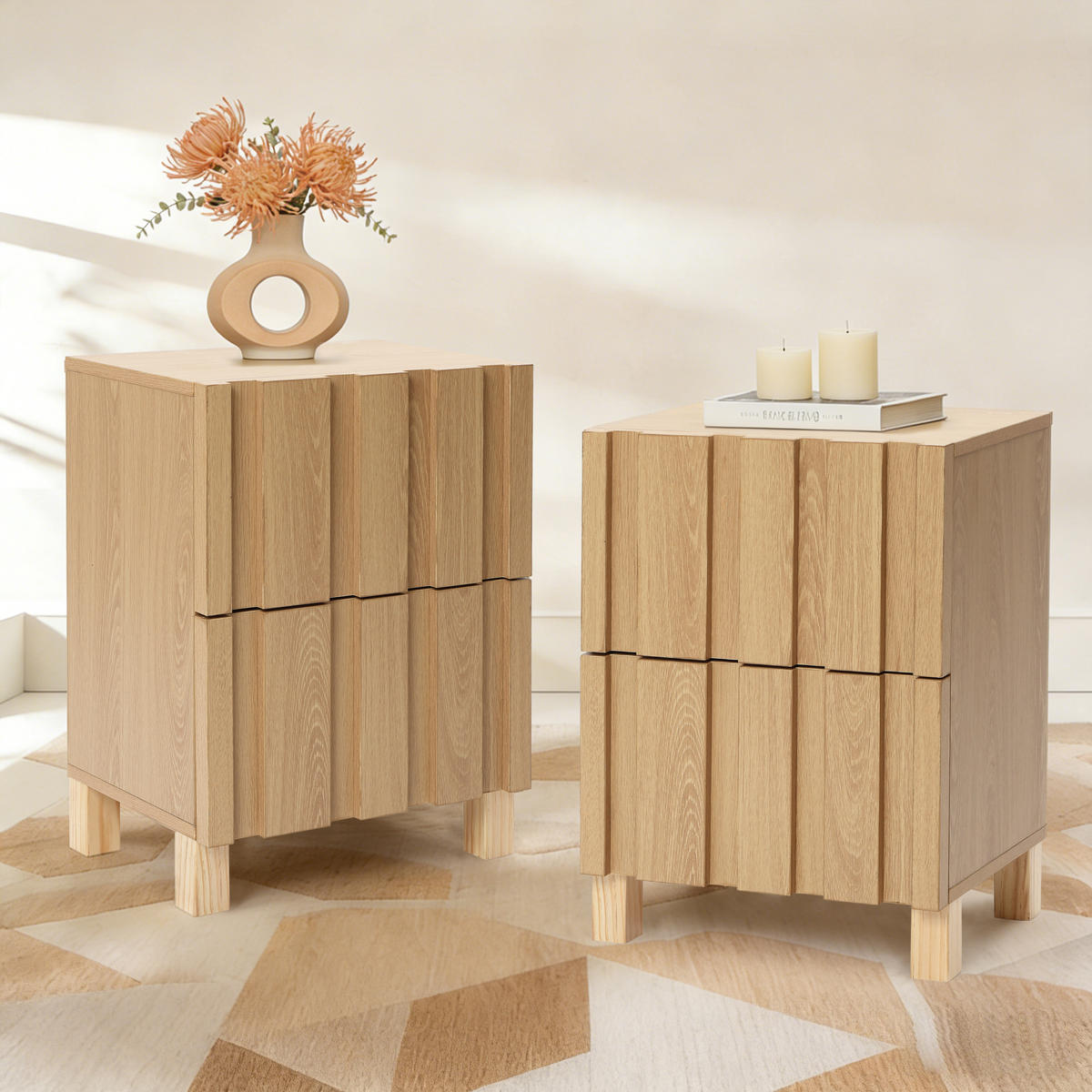 NACHTTISCH Modern mit 2 Schubladen, Eichenfarben, Spanplatte | B40 x T30 x H55 cm - Eichefarben, Holz (40/55/30cm) - Hometopia