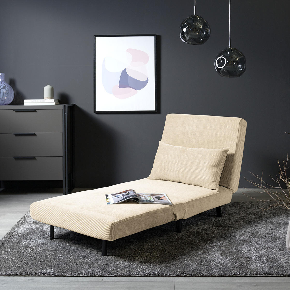 SCHLAFSESSEL - Textil / Teilmassivholz - Beige/Schwarz, Holz/Buchenholz (77/81/90cm) - home24