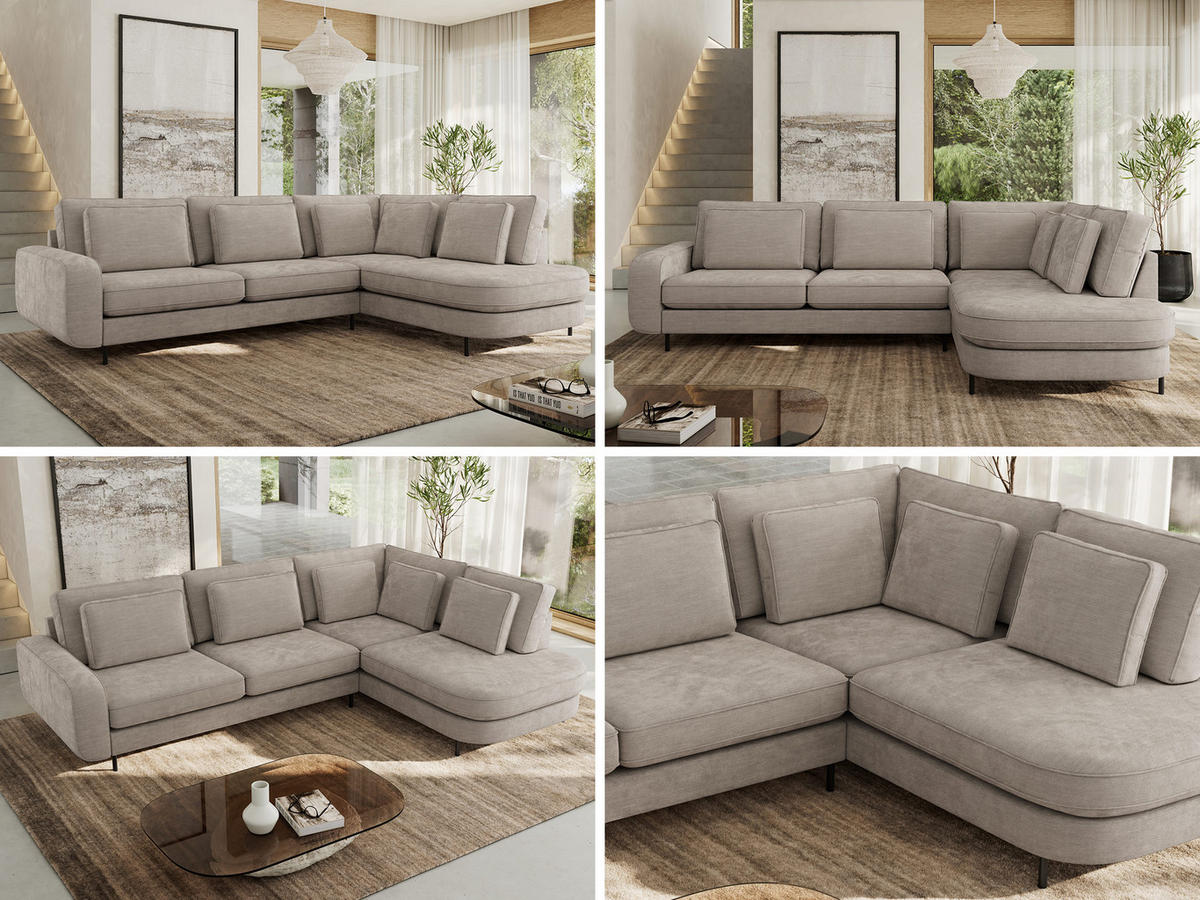 ROHOVÁ SEDAČKA CALENO L - Světle šedá Hrubě tkaná žinylka - Levá Strana - černá/světle šedá, kov/textil (317/225cm) - MKS