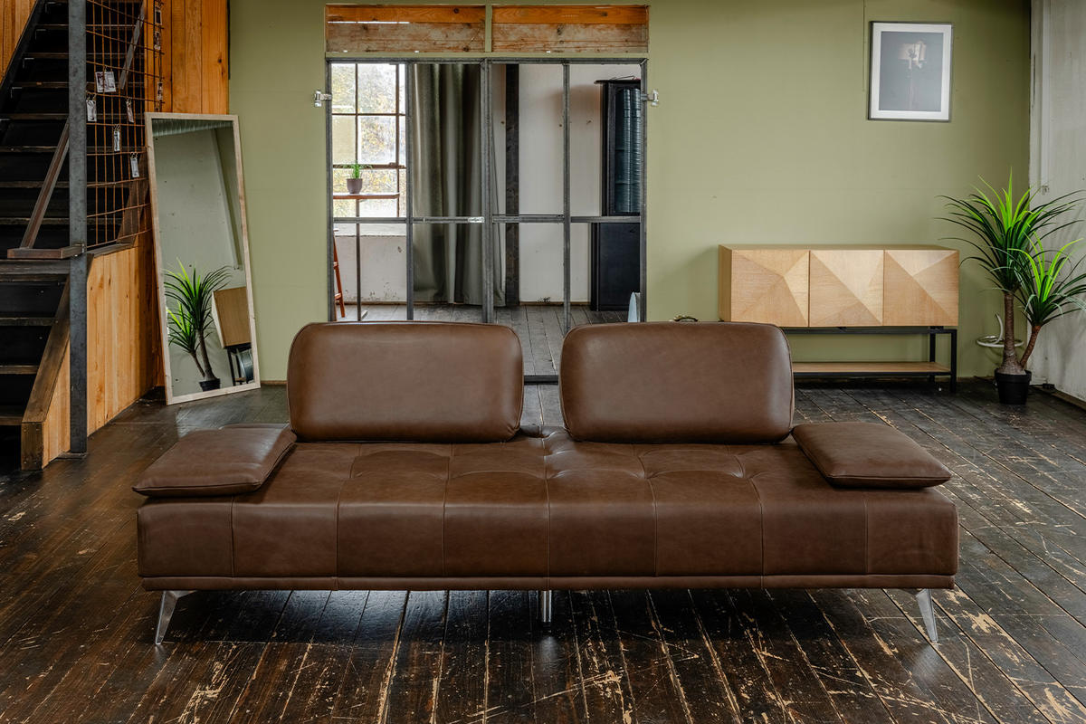 SOFA WIOLO Dunkelbraun Leder - Dunkelbraun/Silberfarben, Leder/Metall (240/83/110cm) - KAWOLA