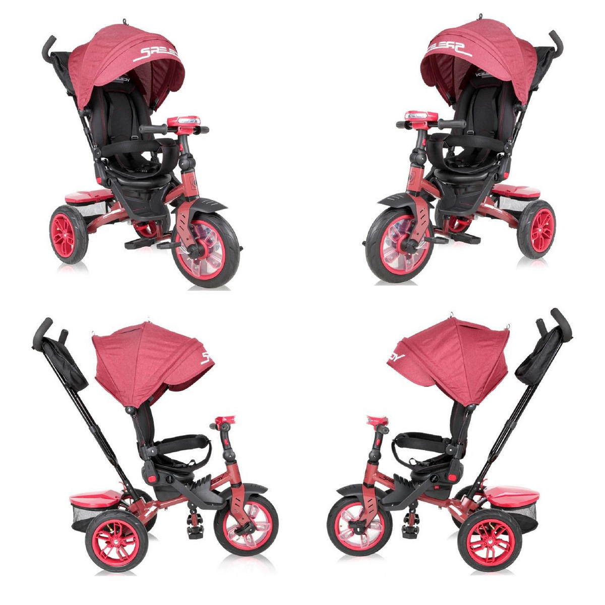 DREIRAD Speedy Luftreifen rot/schwarz Luftreifen, drehbarer Sitz, Musik, Licht, Schubstange - Rosa, Metall (109/52/102cm) - Lorelli