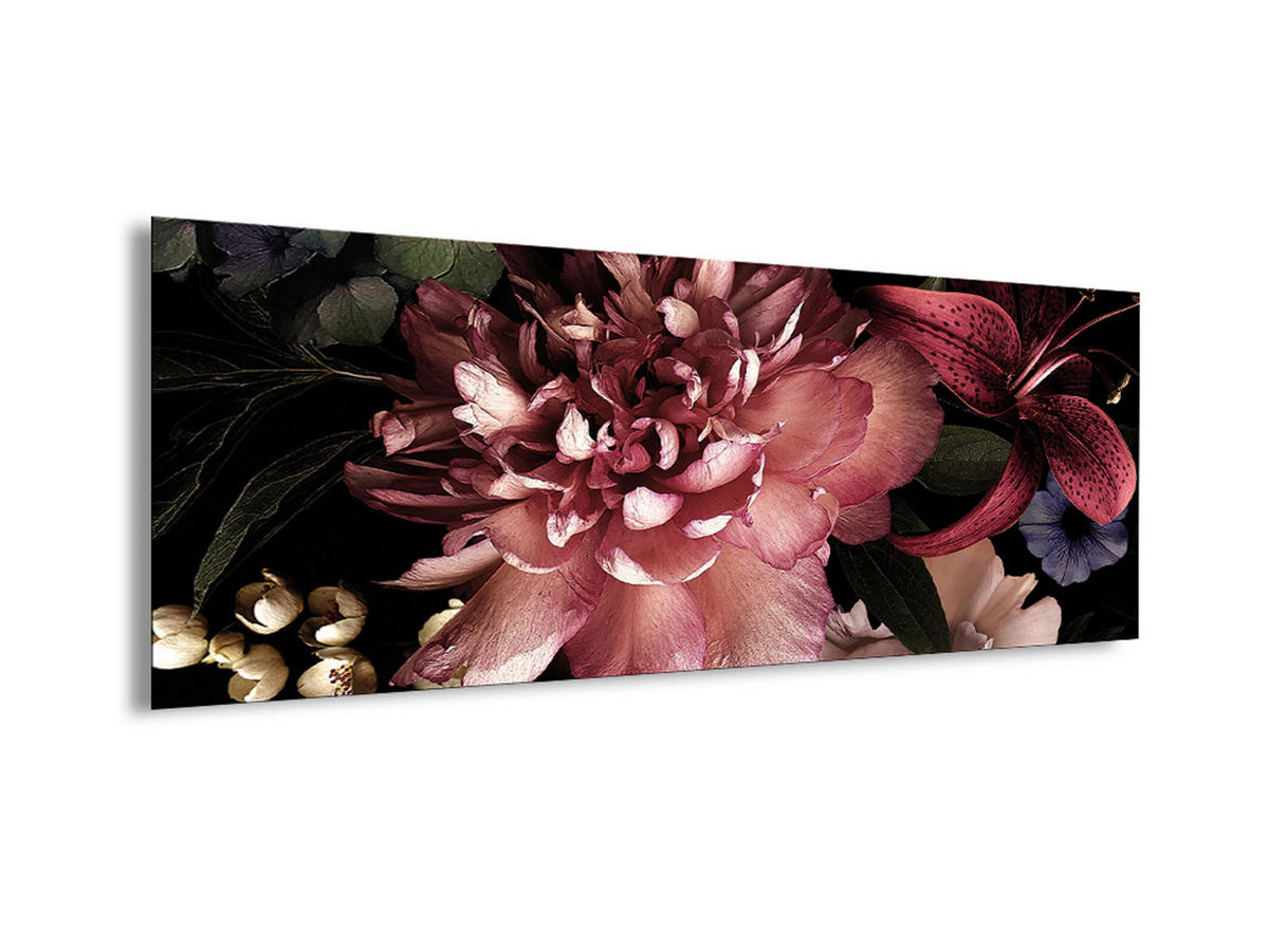 GLASBILD 80x30 cm Vintage Blumen dunkel - Schwarz/Rosa, Glas (80/30cm) - artissimo