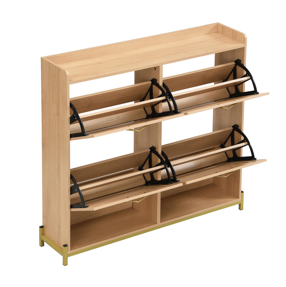 SCHUHSCHRANK Holz Rattantüren 4 Türen Metallrahmen Regal - Hellbraun, Holzwerkstoff (24/100/108.5cm) - FLIEKS