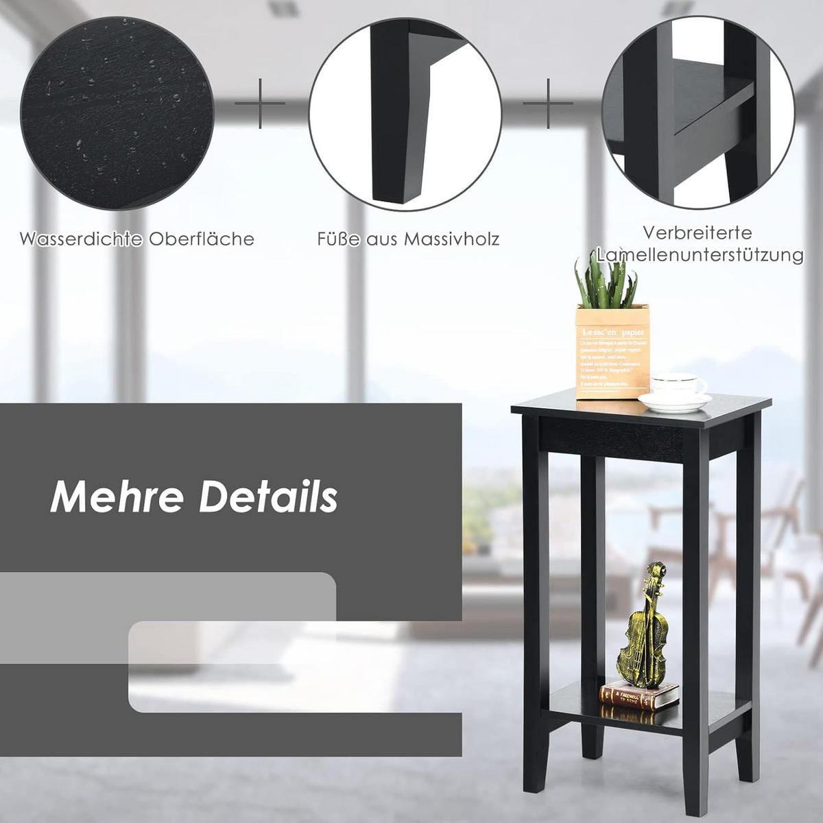 BEISTELLTISCH 74cm Schwarz - Schwarz, Holz (40/30/74cm) - COSTWAY