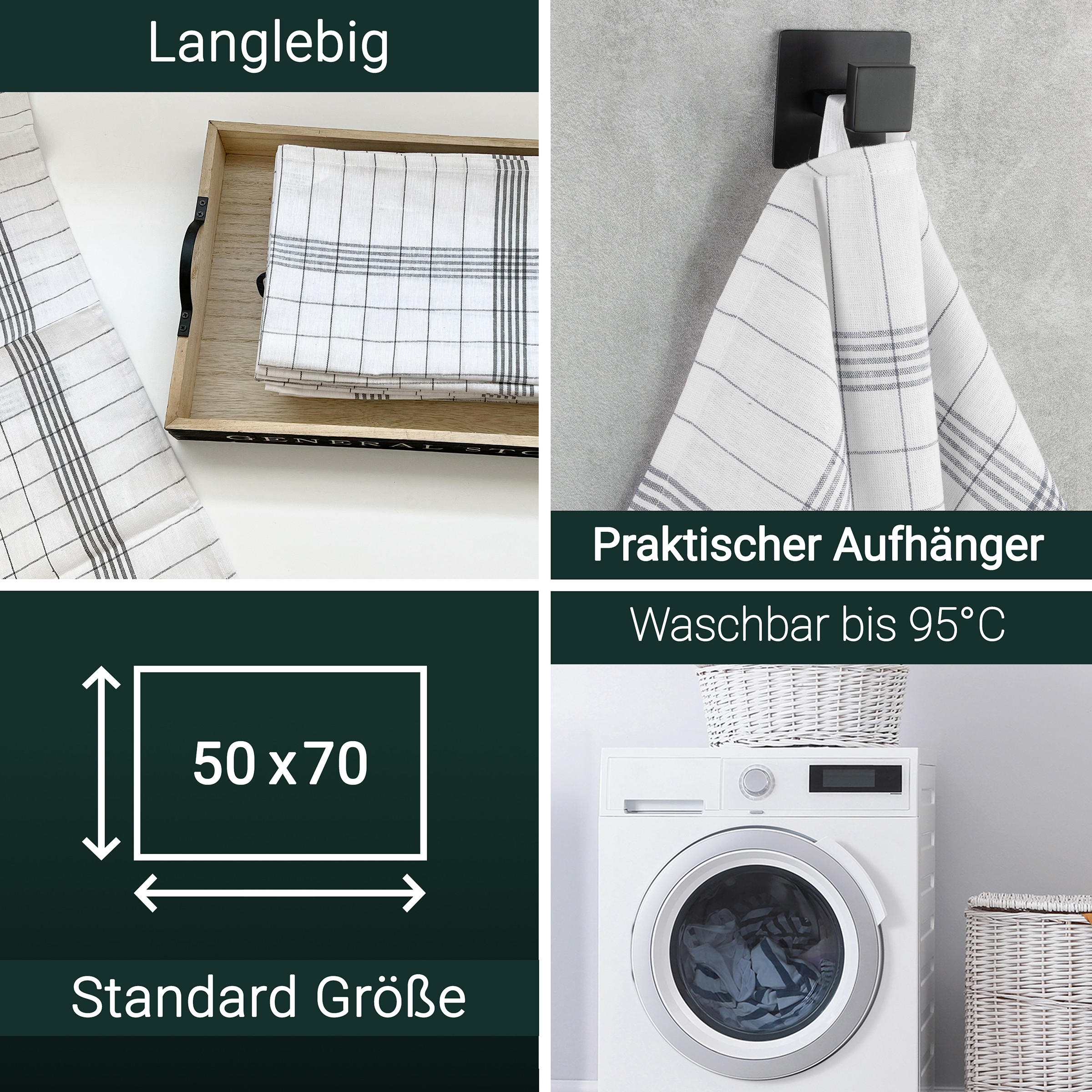 GESCHIRRTÜCHER, 10er-Set, 50x70 cm, 100% Baumwolle, Grau - Anthrazit, Textil (50/70cm) - Zollner