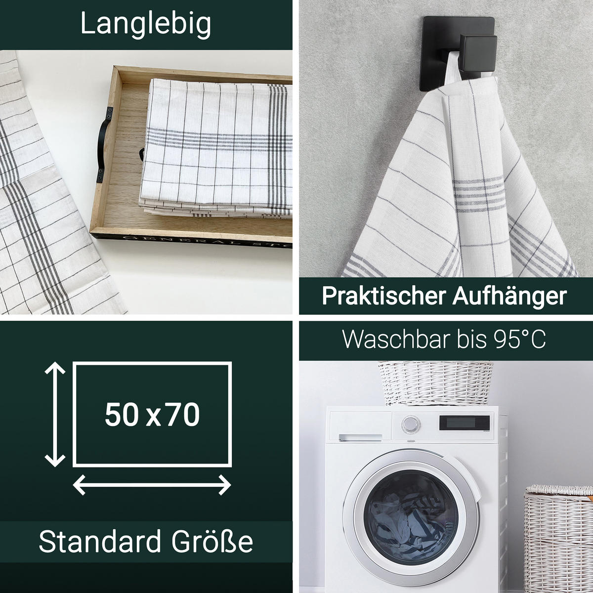 GESCHIRRTÜCHER, 10er-Set, 50x70 cm, 100% Baumwolle, Grau - Anthrazit, Textil (50/70cm) - Zollner