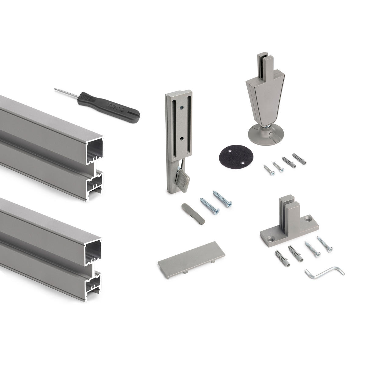 RAHMEN Zero, mit Beschlägen und Profilen für Boden- und Wandmontage mit Nivellierer, Aluminium und Zamak, Steingrau 2er-set - Grau, Metall (2.2/225/26.5cm) - EMUCA