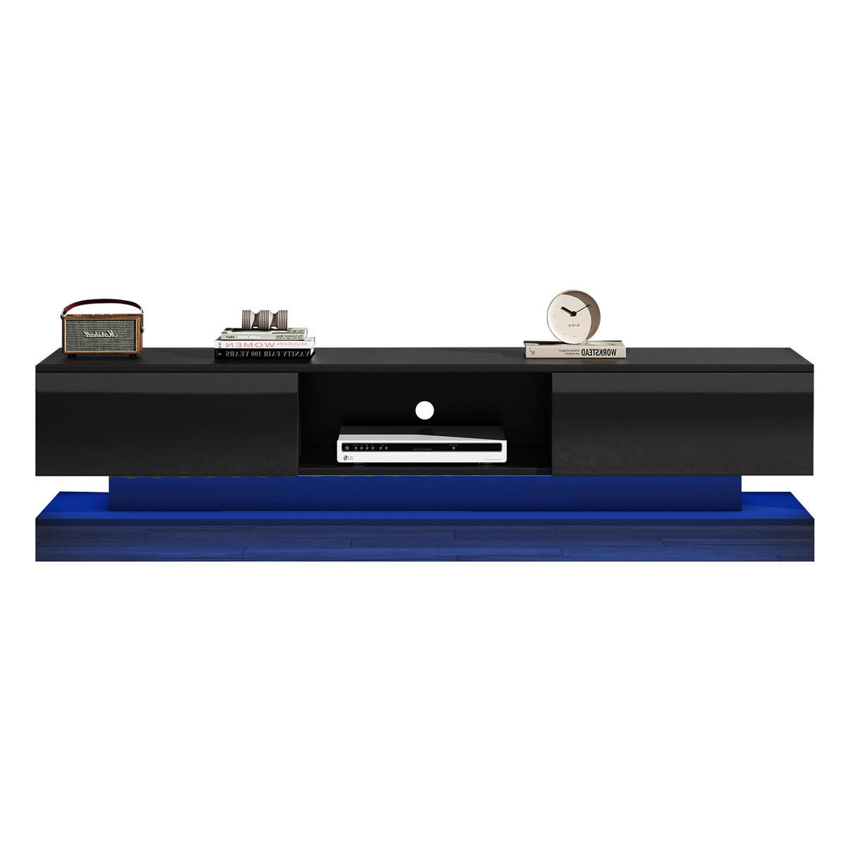LOWBOARD 160/35/40,5 cm aus Spanplatte mit LED-Beleuchtung und 2 Schubladen Schwarz - Schwarz, Holzwerkstoff (160/40.5/35cm) - Modenvie