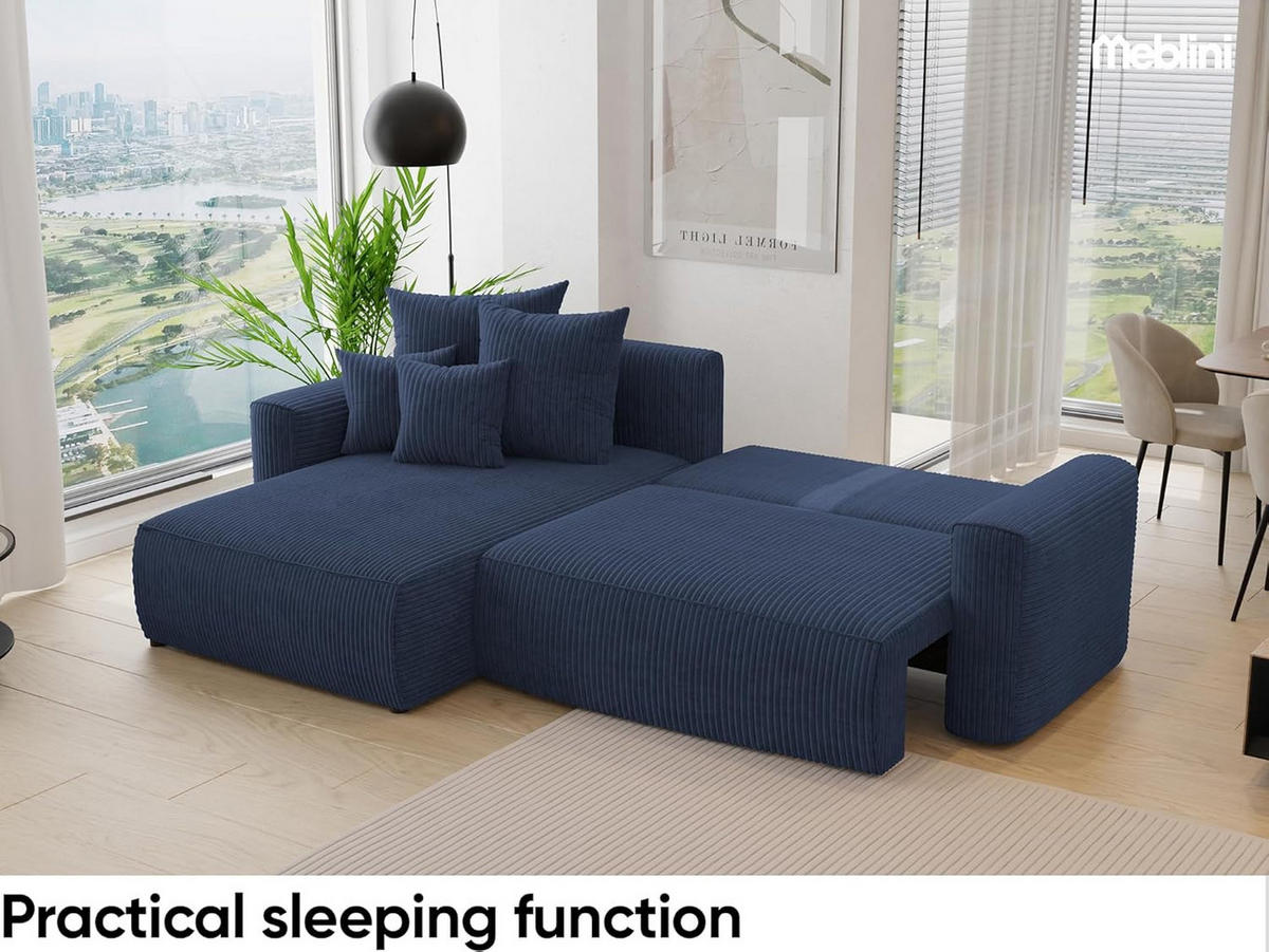 ECKSOFA BALI L - Blau/Schwarz, Holzwerkstoff (260/160cm) - Meblini
