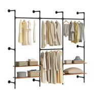 KLEIDERSTANGE mit 4 Regalböden, 120kg Tragkraft, 265x48x220cm - Schwarz, Metall (265/220/48cm) - SoBuy