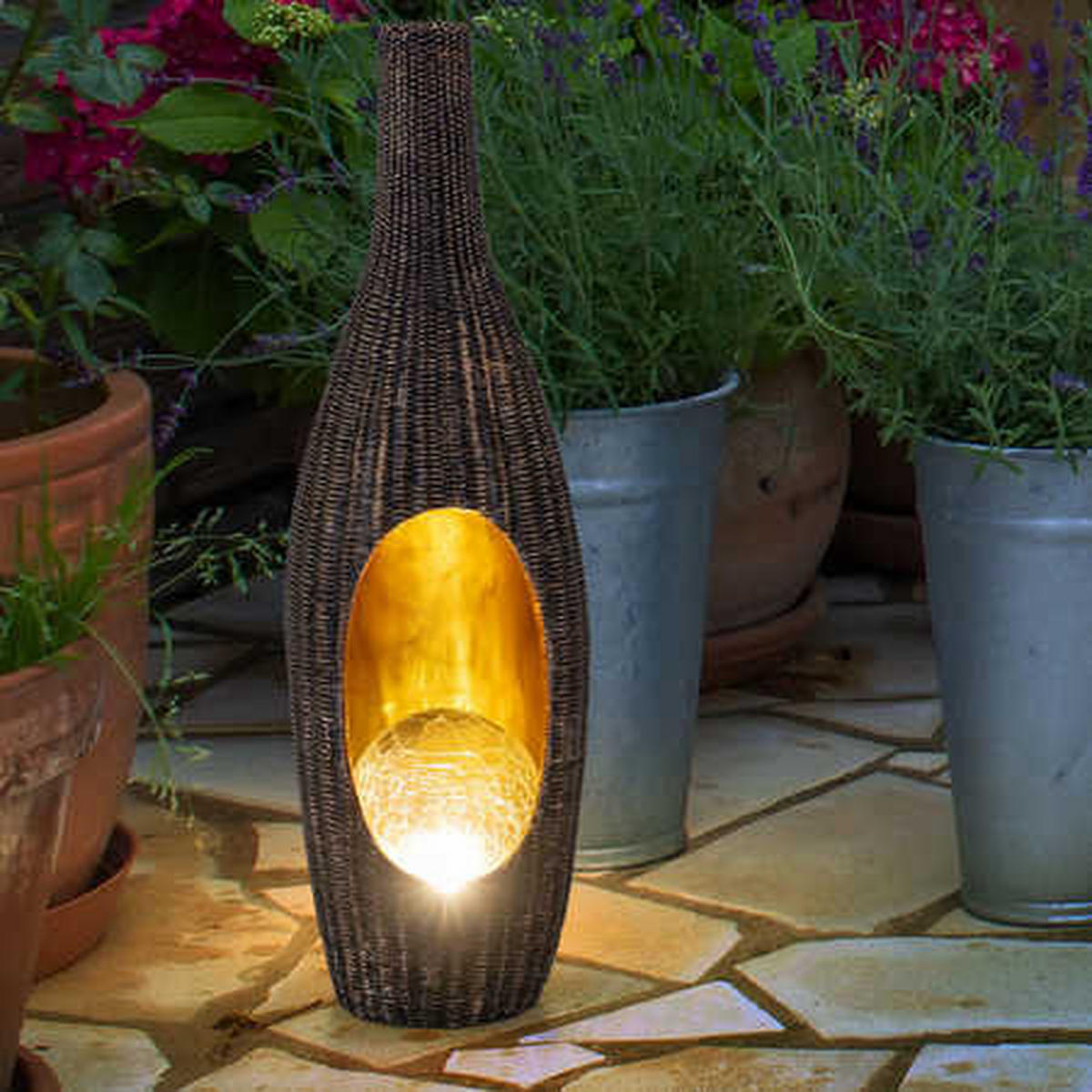 LED AUSSENLEUCHTE Rattan Braun Gold - Braun, Glas (14.3/13/45.5cm) - Globo Lighting