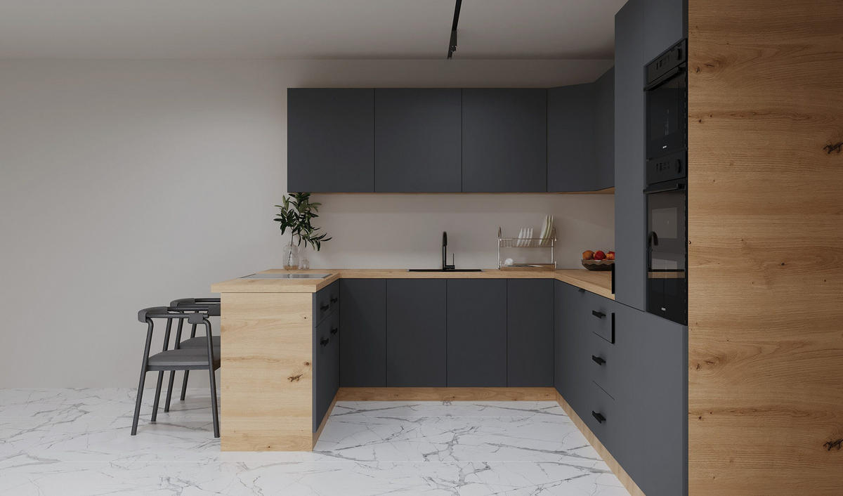 ECKKÜCHE 390 × 260 × 210 cm – Nexa K106-G860 – in Grau / Matt - Schwarz/Grau, Holz/Metall (390/212/58cm) - ROYAL24_MARKT