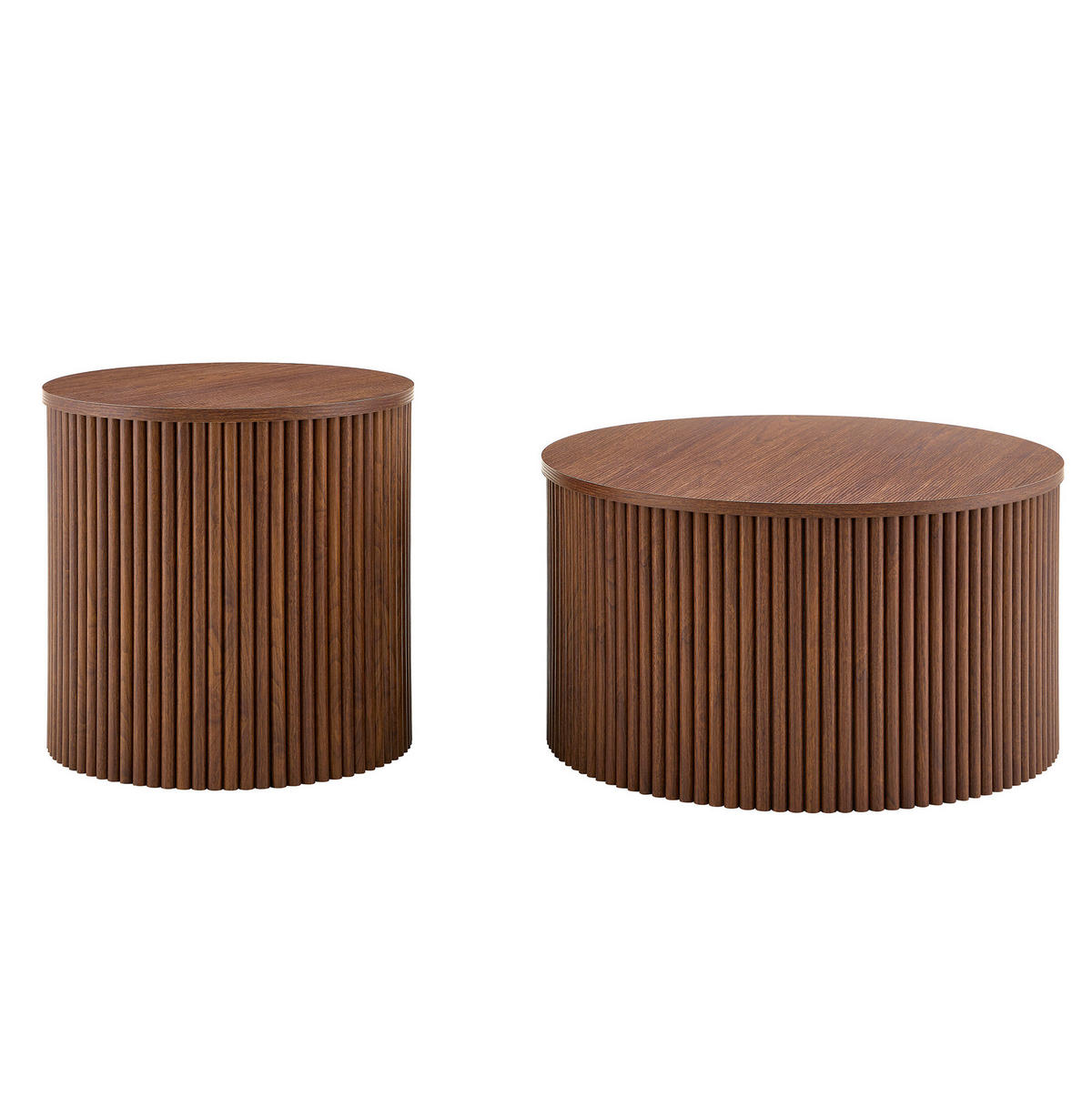 COUCHTISCH-SET 65/65/40 cm 2-teilig mit Stauraum und geriffeltem Säulendesign, Walnuss - Walnussfarben, Holzwerkstoff (65/65/40cm) - Redom