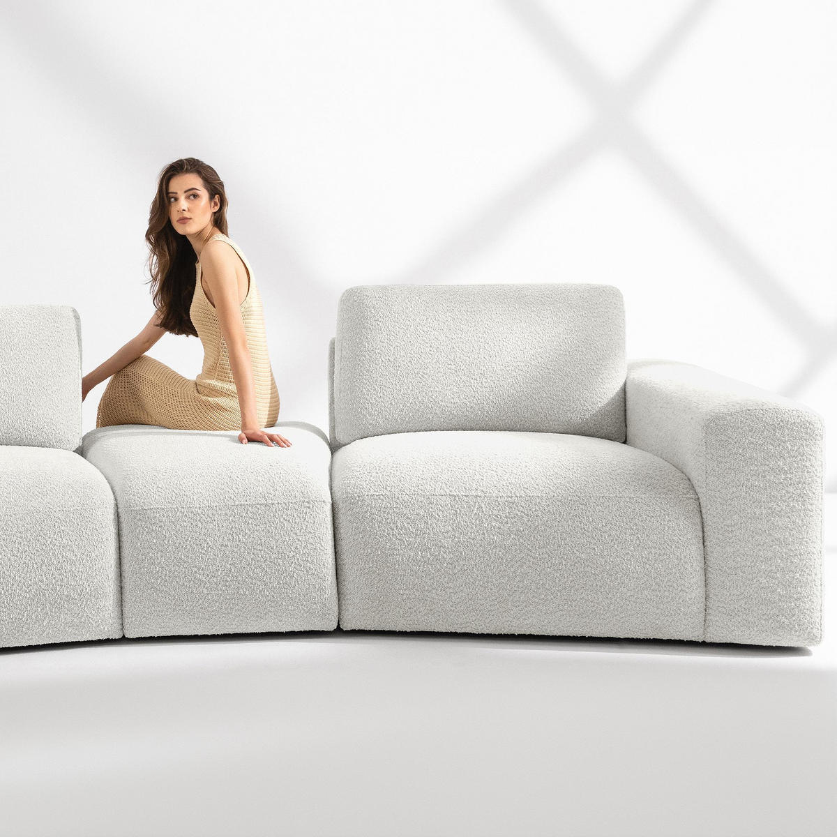 4-SITZER ECKSOFA ZUCCO Boucle links, Ecru - Ecru, Textil (350/84/105cm) - KONSIMO®