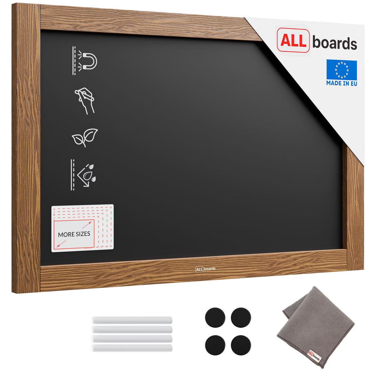 SCHWARZE magnetische Kreidetafel mit Holzrahmen 60x40cm - Braun, Holz (60/40/2cm) - ALLboards