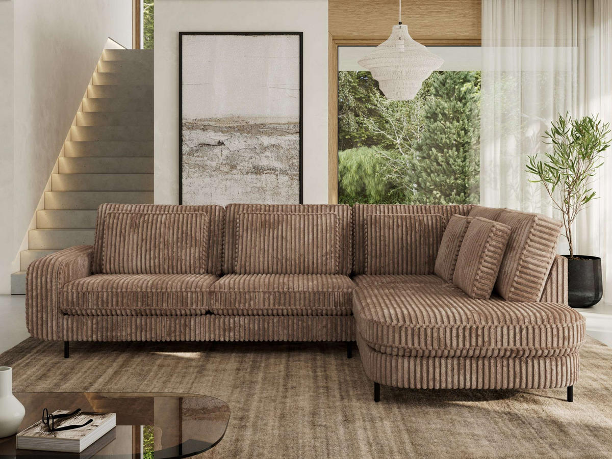 ROHOVÁ SEDAČKA CALENO L - Hnědá Manšestr - Levá Strana - černá/hnědá, kov/textil (317/225cm) - MKS