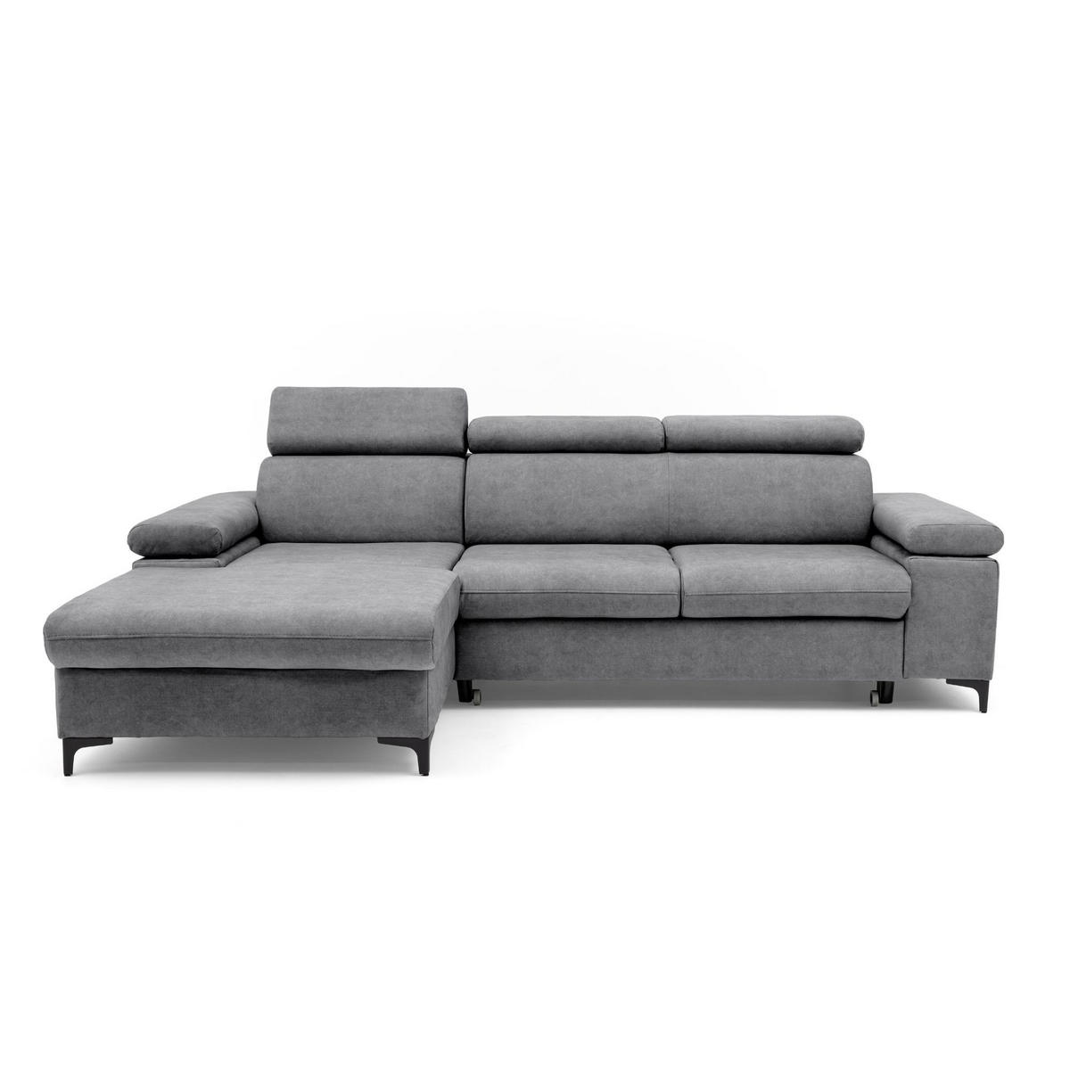 ECKSOFA MAVIC L Links mit Schlaffunktion Velours Grau - Schwarz/Grau, Glas/Holz (176/257cm) - Muffo