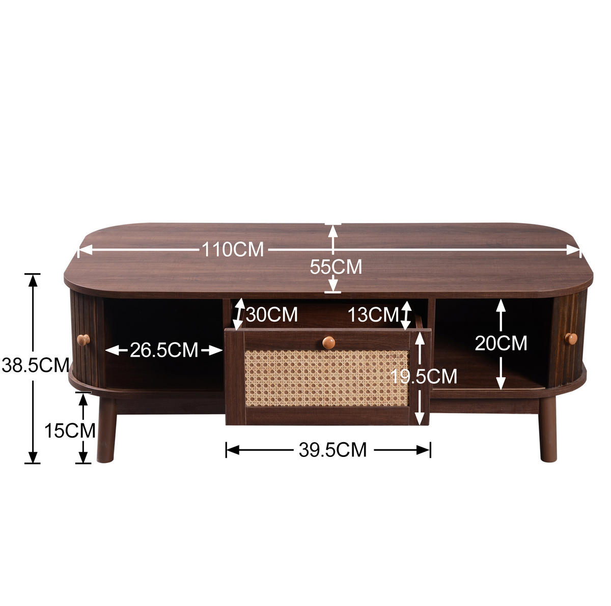 COUCHTISCH 110/55/38.5 cm natur aus MDF mit Rattandetails - Naturfarben, Holzwerkstoff (110/55/38.5cm) - OKMYHOME