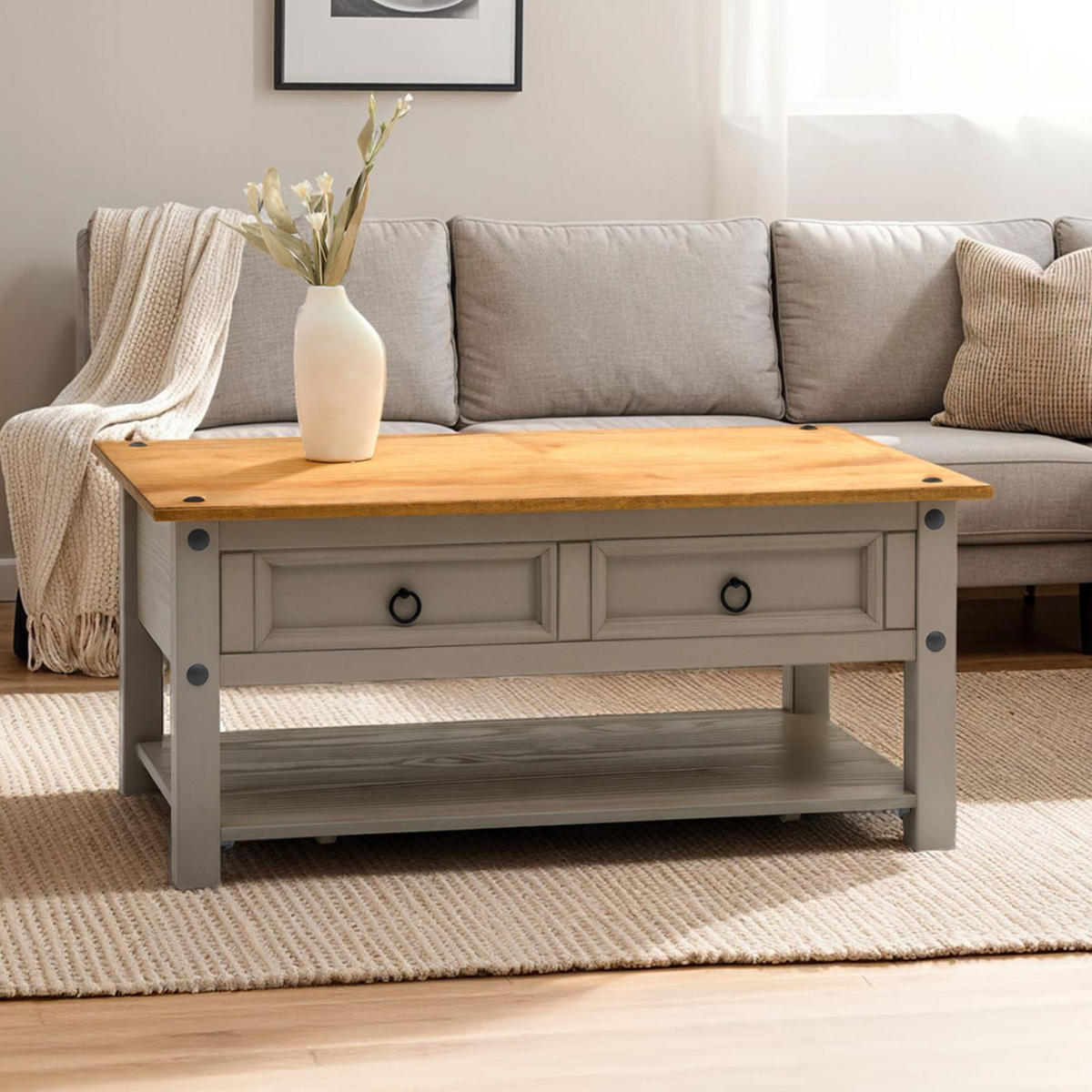 COUCHTISCH RAMON grau/braun - Braun/Grau, Holz (60/100/45cm) - IDIMEX