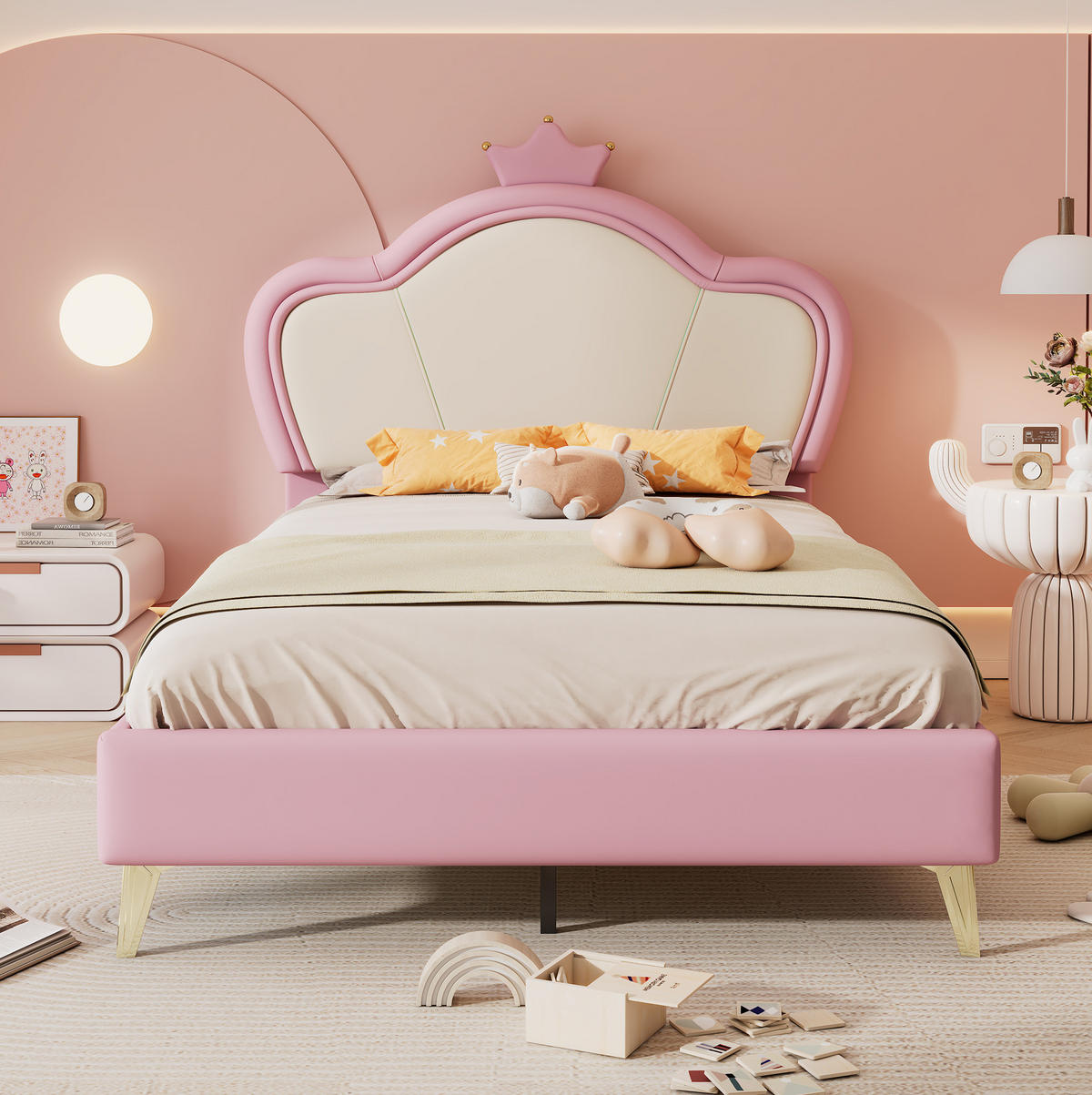 POLSTERBETT 90/200 cm Rosa/Weiß mit gepolstertem Kopfteil - Weiß, Kunststoff (90/200cm) - BEAOK