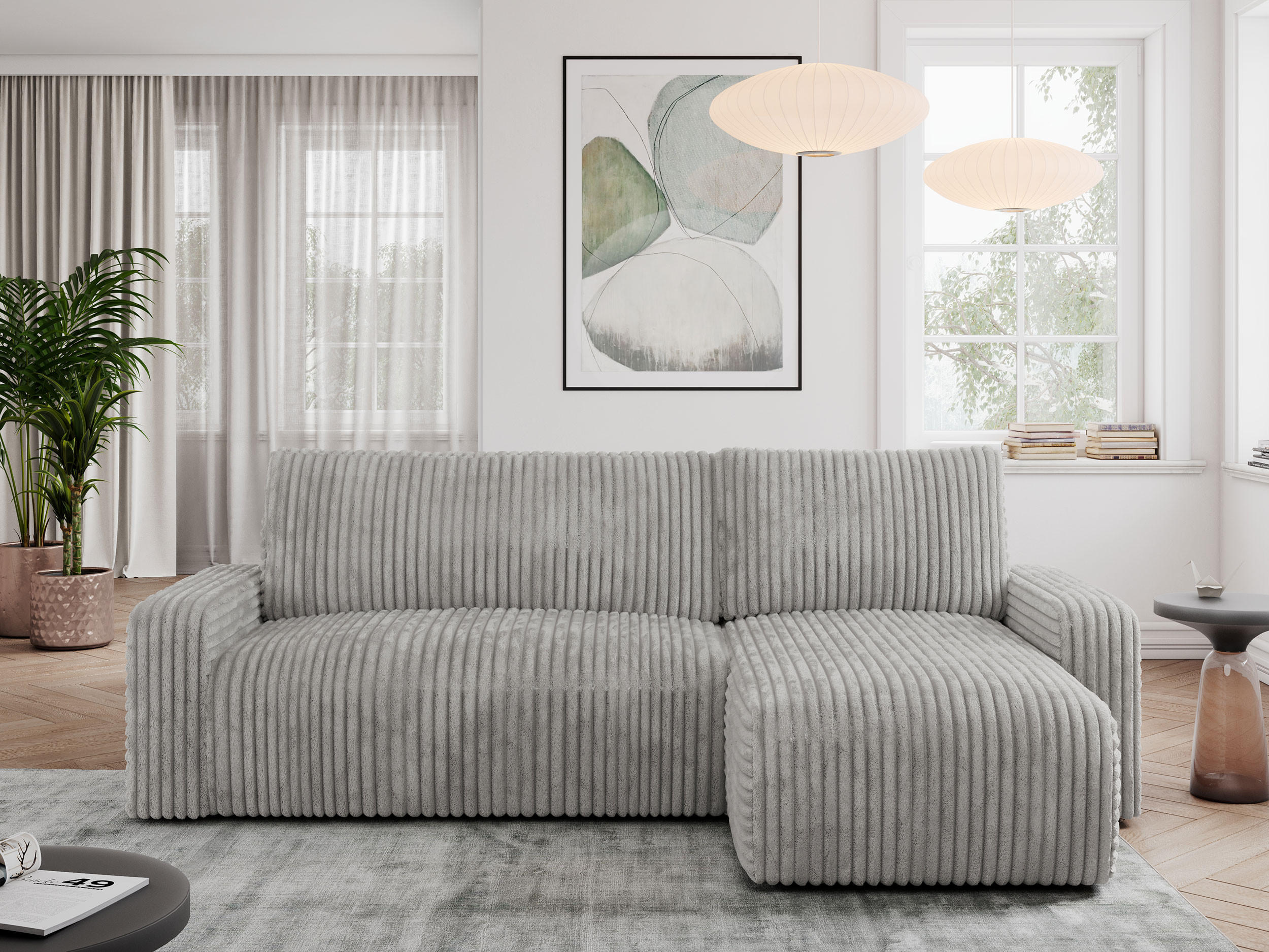 ECKSOFA ARGOS Hellgrau Cord - Hellgrau/Schwarz, Kunststoff/Textil (245/150cm) - MKS