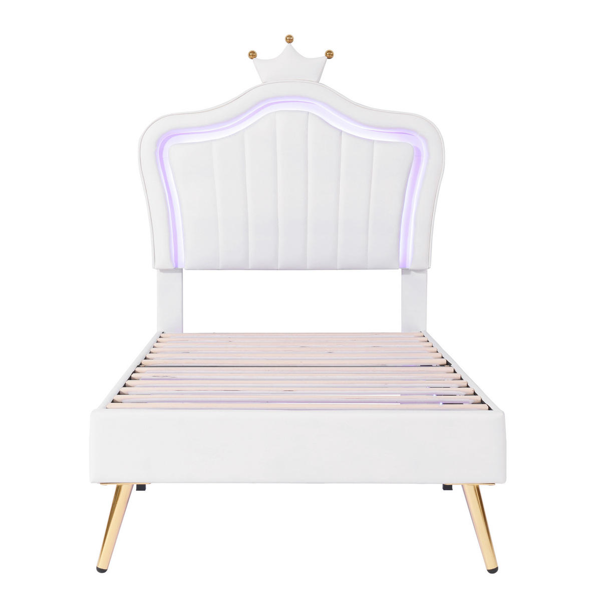 KINDERBETT 90/200 cm in Weiß mit LED und Muschel-Kopfteil aus Kunstleder - Weiß, Textil (90/200cm) - BEAOK