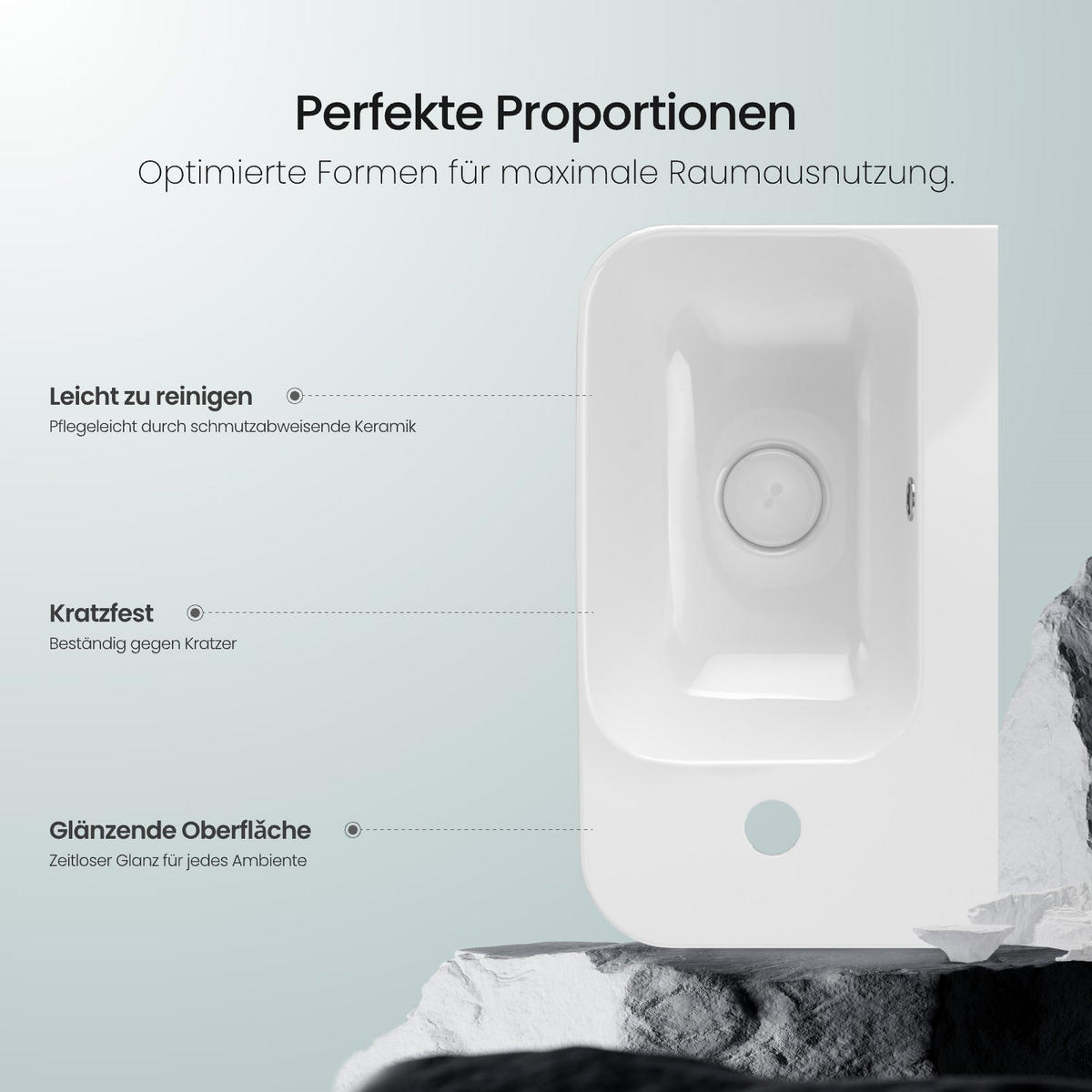WASCHBECKEN Rechteckig Mit Hahnloch rechts Weiß 45 / 26,5 / 15,6 cm - Weiß, Keramik (26.5/15.5/45cm) - EMKE