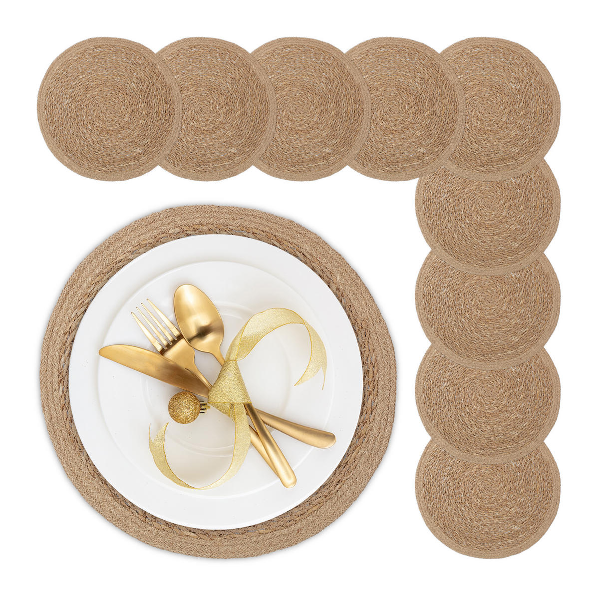 10TLG.TISCHSET - Hellbraun, Textil (37cm) - Relaxdays
