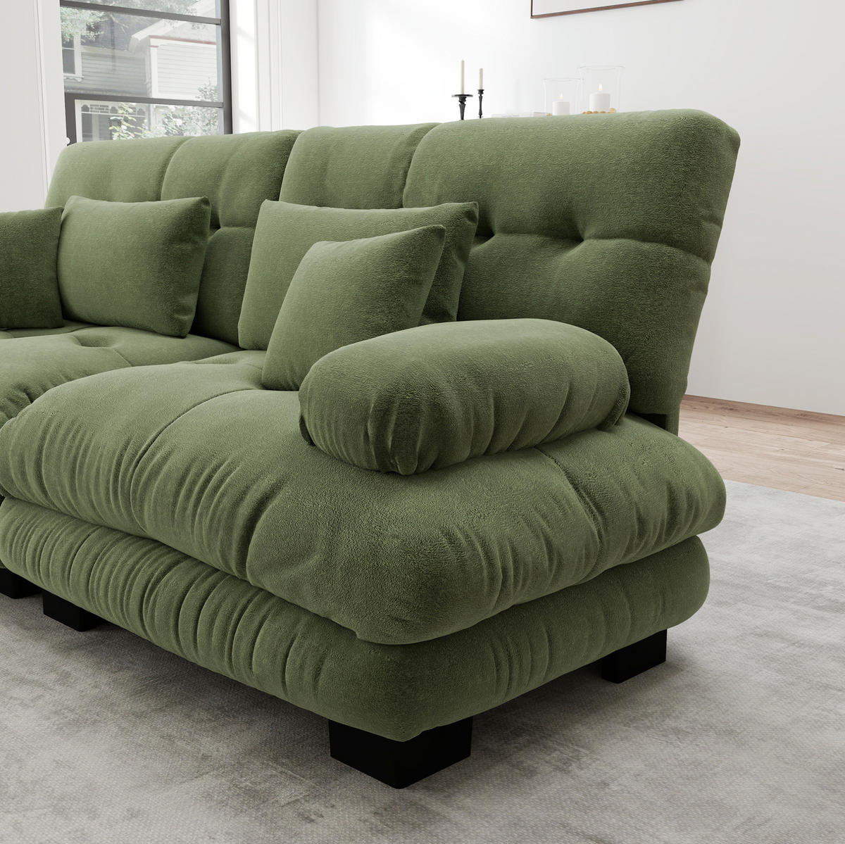 ECKSOFA 406/145/81 cm grün aus Chenille mit beweglichen Ottomanelementen - Grün, Textil (145/406cm) - OKWISH
