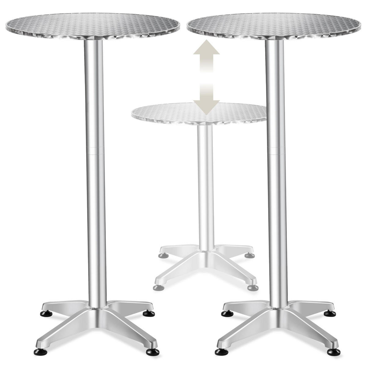 BISTROTISCH aus Aluminium Viktor, höhenverstellbare Kunststofffüße, silber - Silberfarben, Holz (67/67/115cm) - tectake