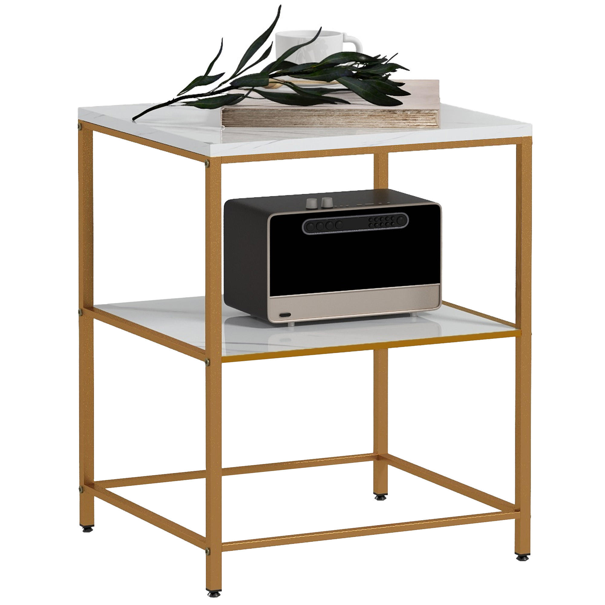 BEISTELLTISCH DE-15827 mit 2 Marmorablagen Weiß - Weiß, Holzwerkstoff (44/40/54.5cm) - ComfortXL