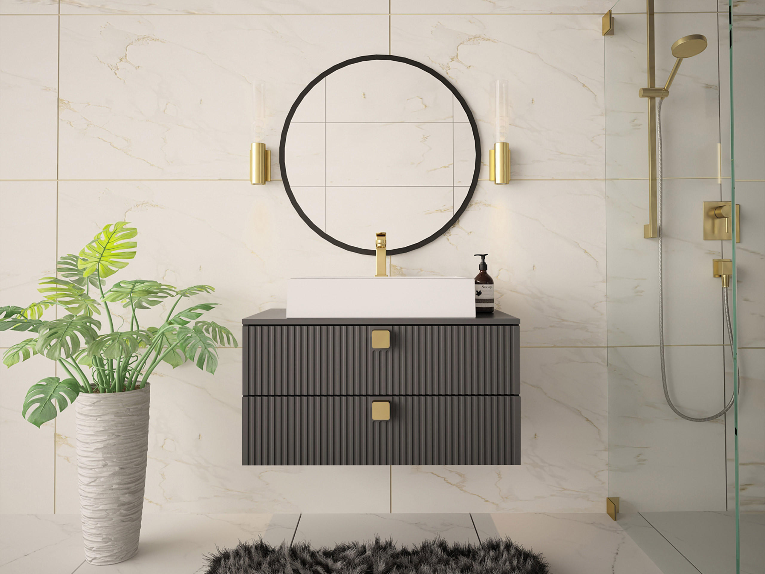 BADMÖBEL-SET Gariano 01 - Goldfarben/Grau, Holzwerkstoff/Kunststoff (80/42/46cm) - MIRJAN24