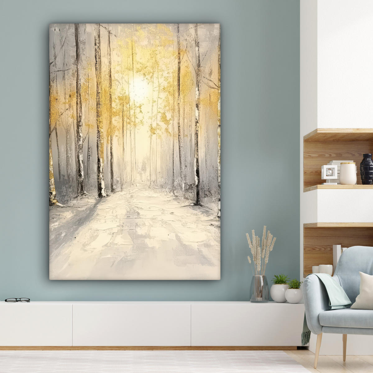 LEINWANDBILD Winter - Abstrakt - Schnee - Natur - Sonne Deko Groß 90x140 cm - Grau, Textil (90/140cm) - MuchoWow