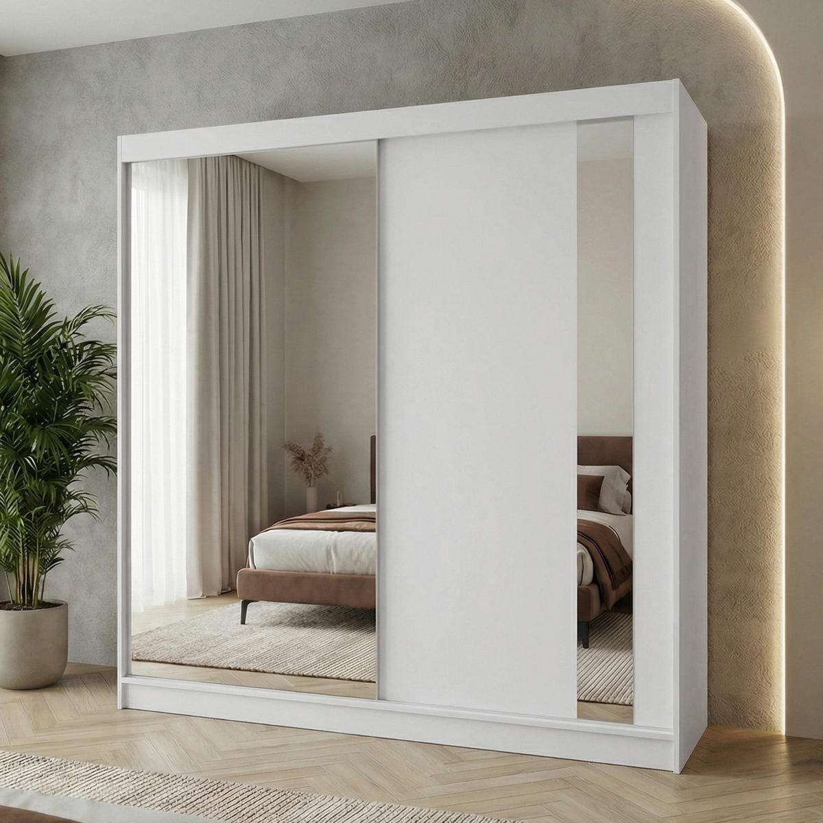 SCHWEBETÜRENSCHRANK Gaja 200/216/61 weiß mit Spiegel - Weiß, Holzwerkstoff (200/216/61cm) - Beautysofa