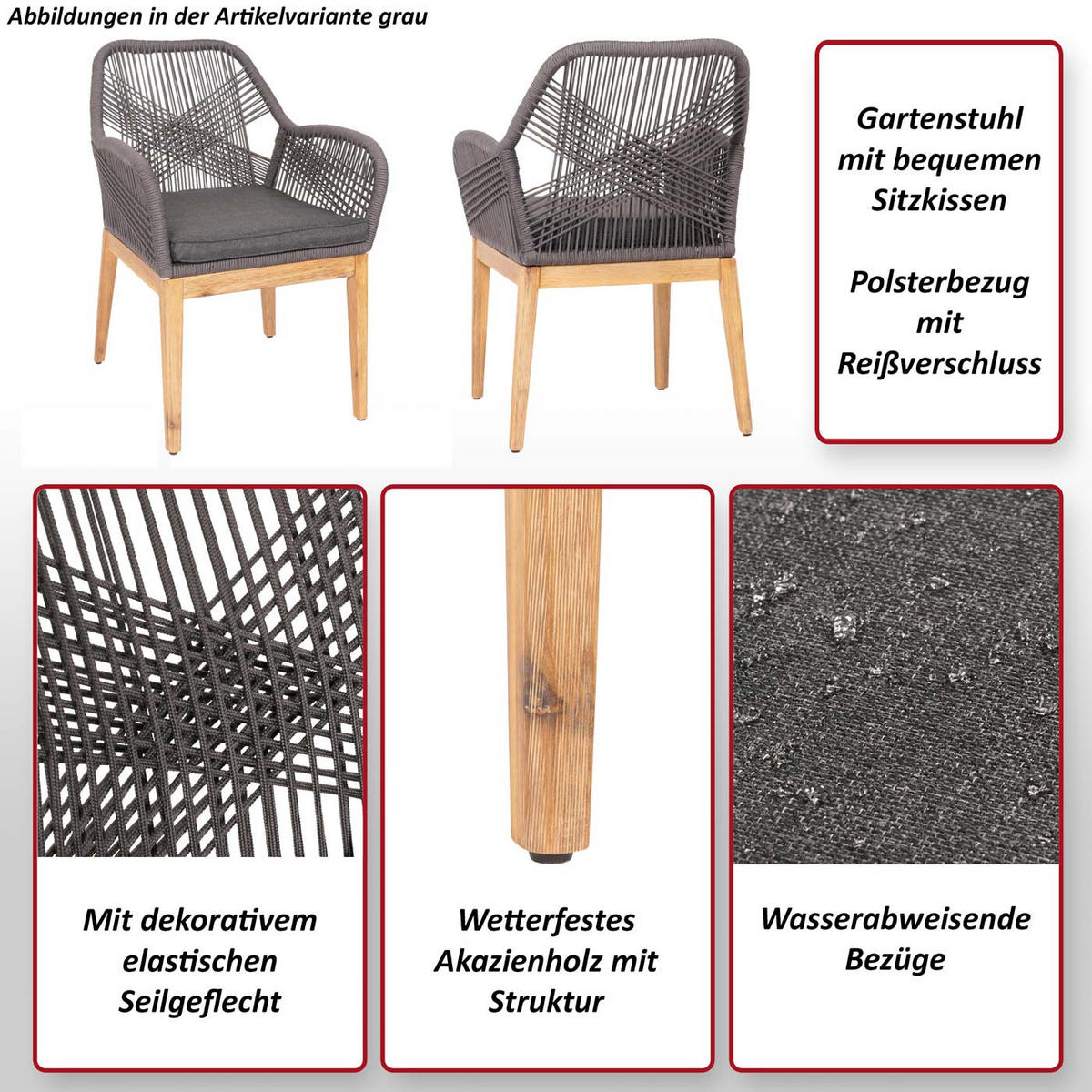 GARTENSTUHL H56B Grau - Grau, Holz (58/85/59cm) - MCW