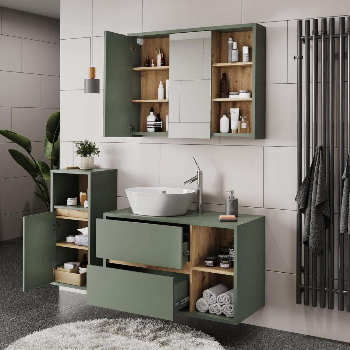 Eiche Artisan/Grün, Holzwerkstoff (100/60/45.5cm) - Vicco