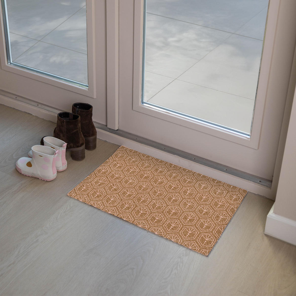 FUSSMATTE Braun - Rosa - Geometrisch - Gemustert 60x40 cm - Braun, Kunststoff (60/0.4cm) - MuchoWow