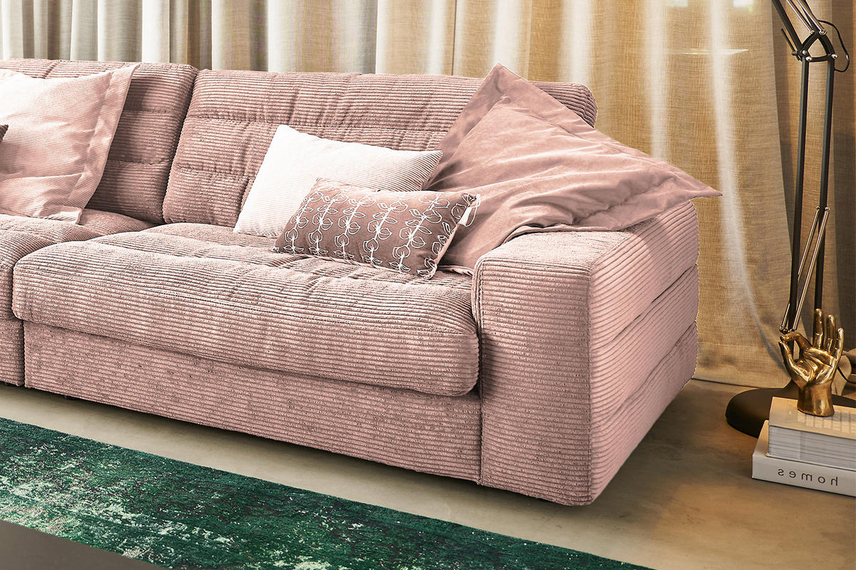 ECKSOFA XL LANA Pink Cord - Pink/Schwarz, Textil (416/205cm) - KAWOLA