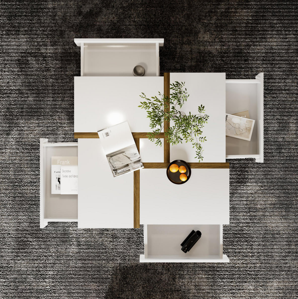 COUCHTISCH mit 4 Schubladen 78 x 78 cm Hochglanz Weiß - Weiß, Holzwerkstoff (78/78/34.8cm) - Meubliv