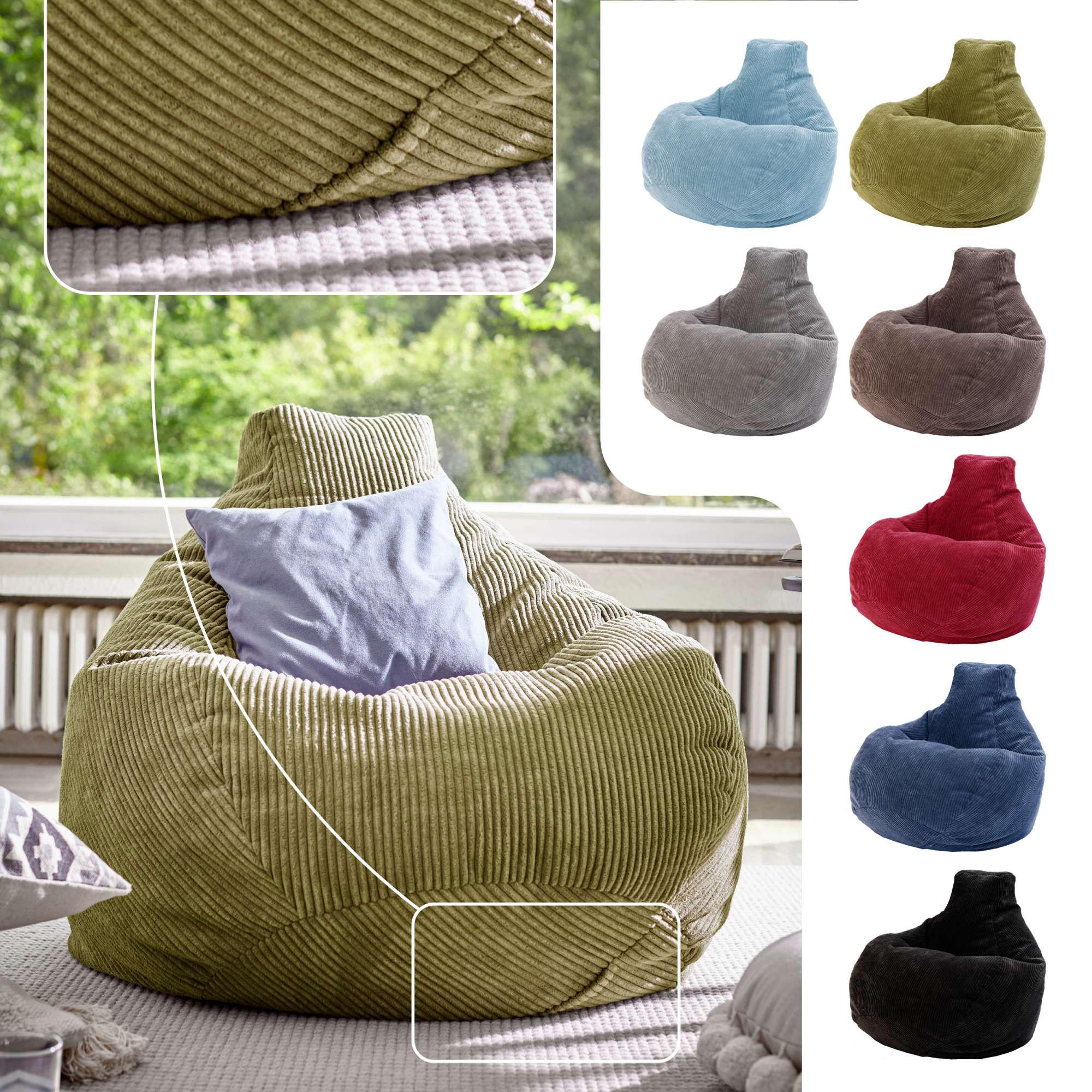 SITZSACK MIT RÜCKENLEHNE Cozy Cord - Grün, Textil (80/90/90cm) - Green Bean